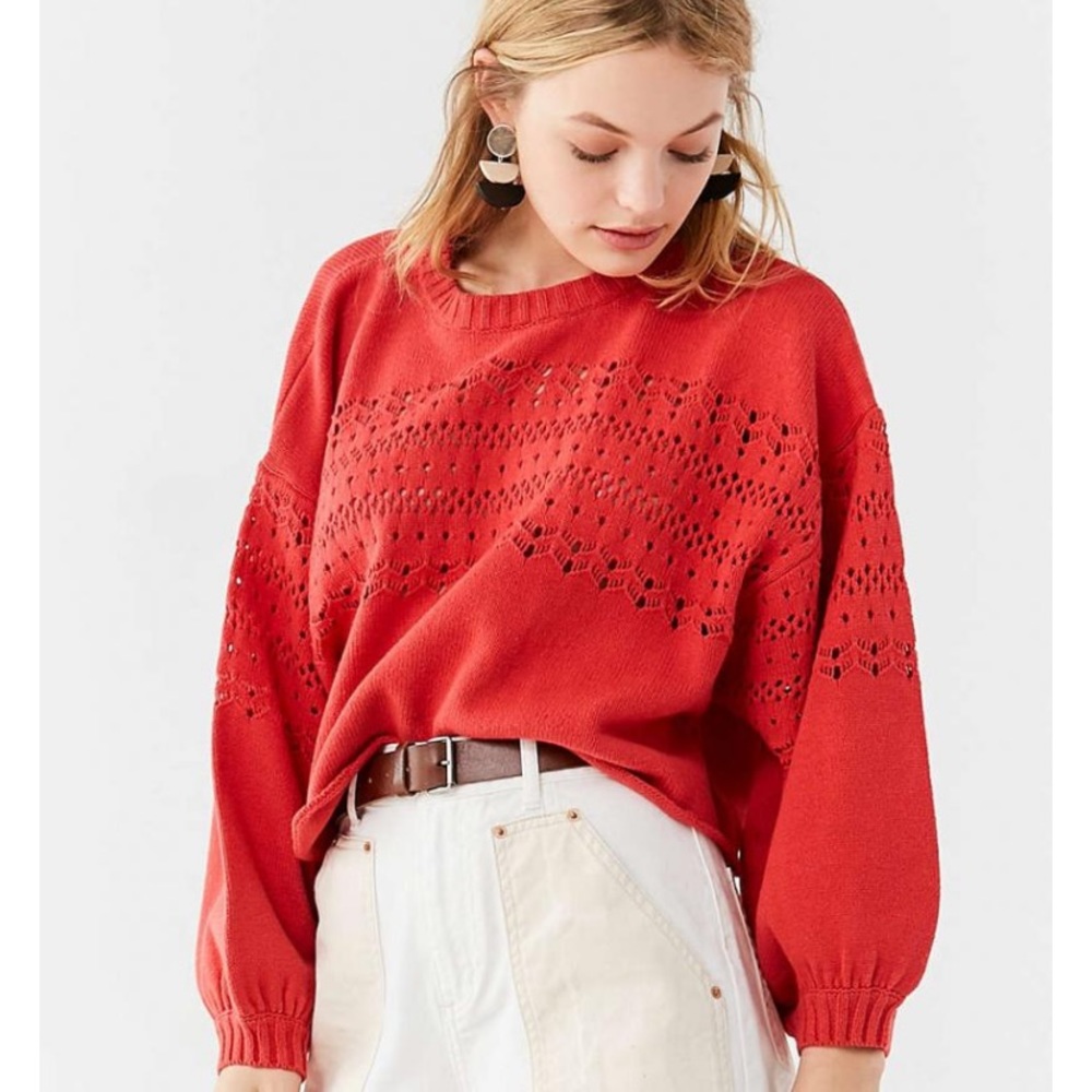 Urban Outfitters Rachel Pointelle Sweater Coral